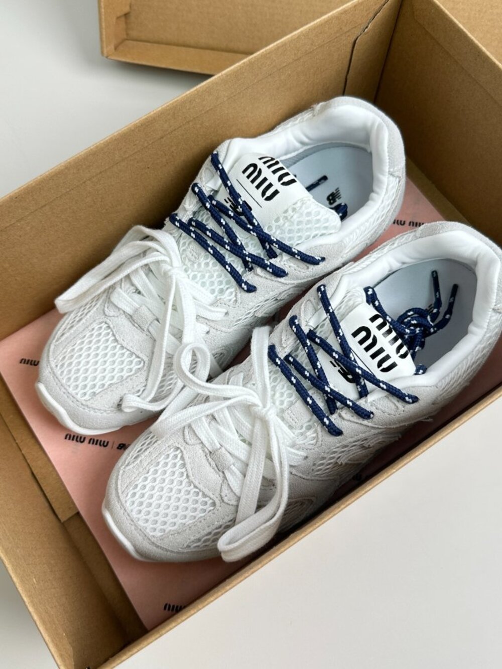 Miu Miu x New Balance grey and white retro running shoes - Picture 2 of 5